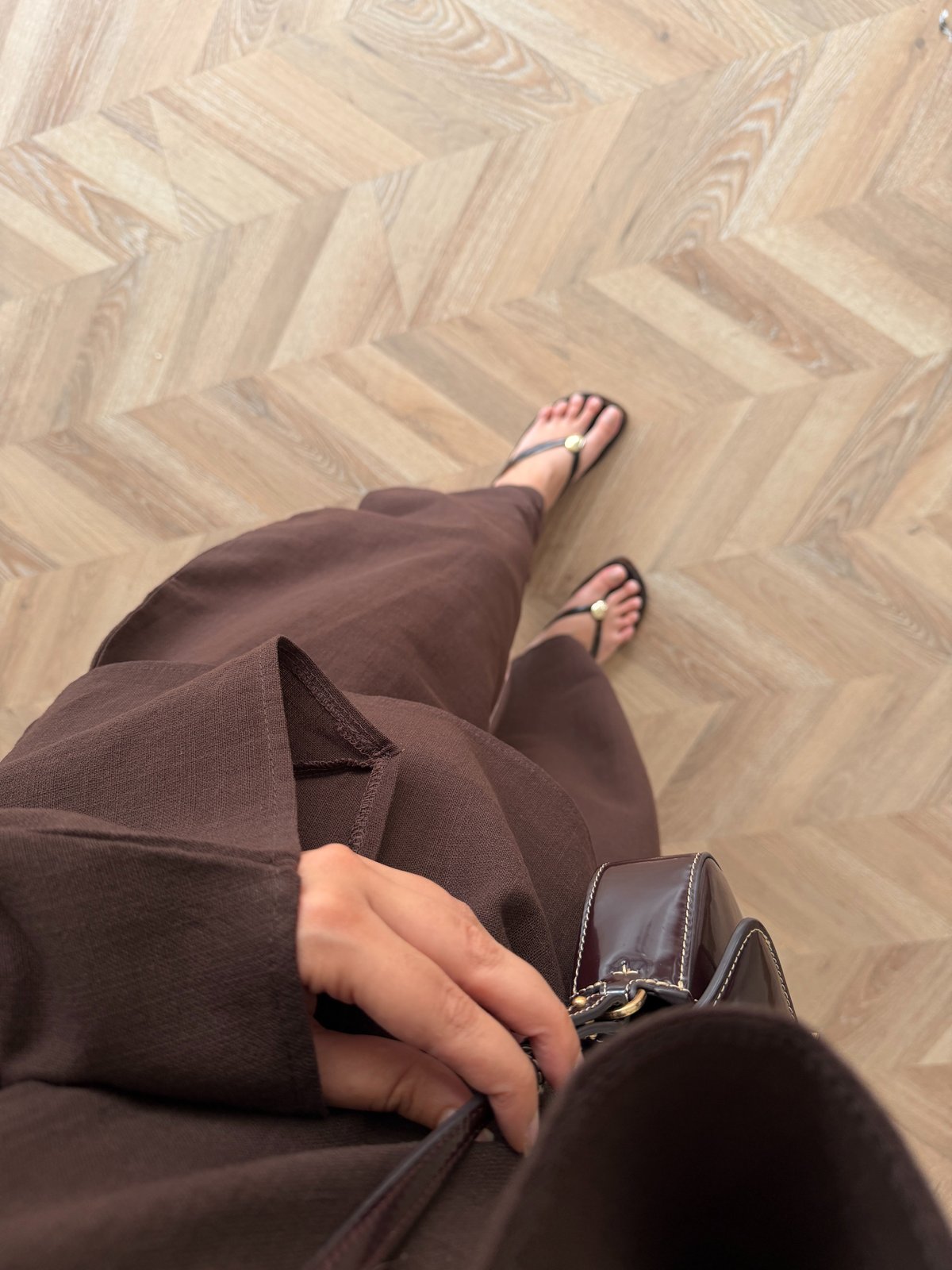 Belted blouse with barrel leg trouser linen set- brown