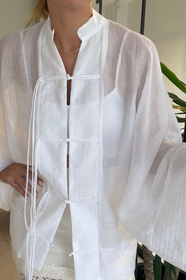 Chinese Buttoned Transparent Shirt - white