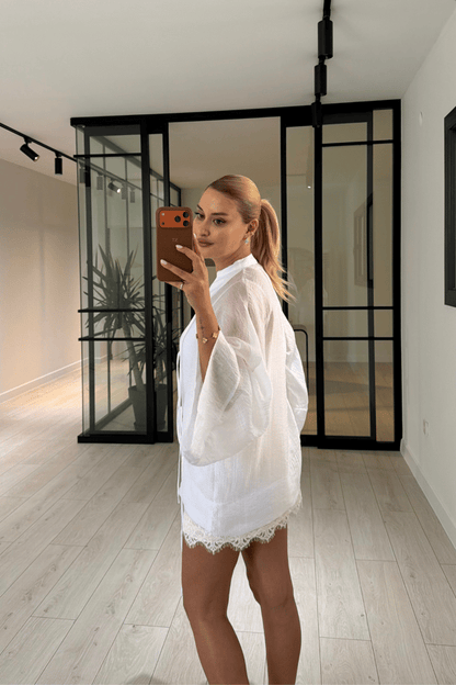Chinese Buttoned Transparent Shirt - white