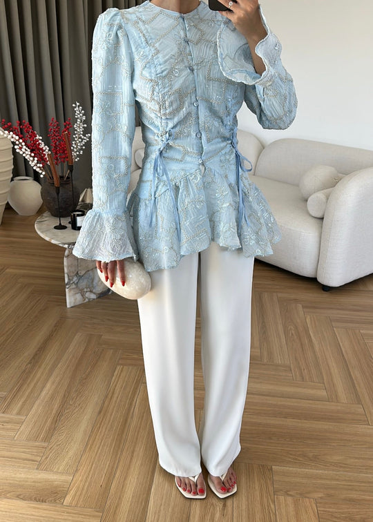 Glitter Embroidered shirt- blue