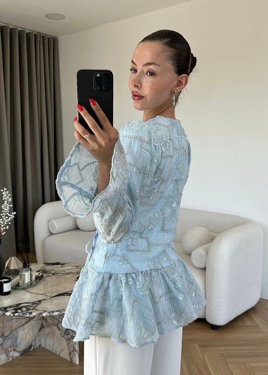 Glitter Embroidered shirt- blue