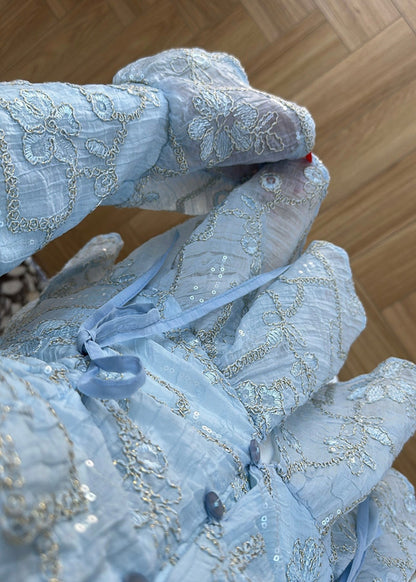 Glitter Embroidered shirt- blue