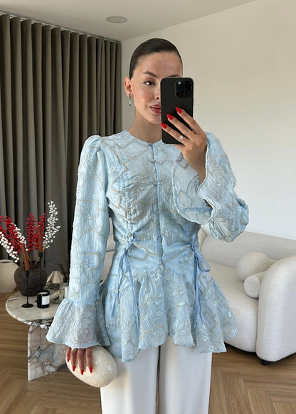 Glitter Embroidered shirt- blue