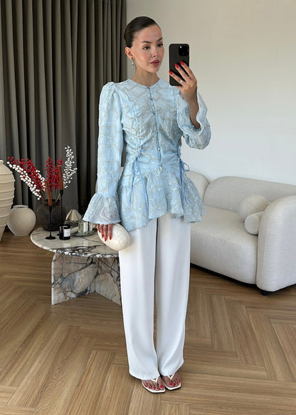 Glitter Embroidered shirt- blue