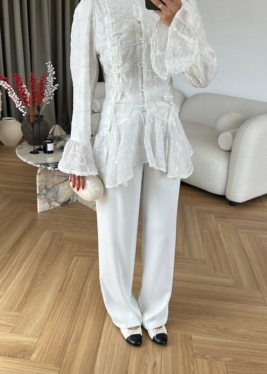 Glitter Embroidered Shirt - white