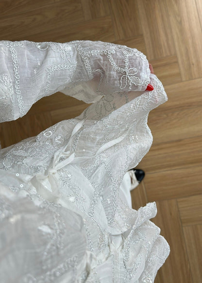 Glitter Embroidered Shirt - white