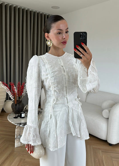 Glitter Embroidered Shirt - white
