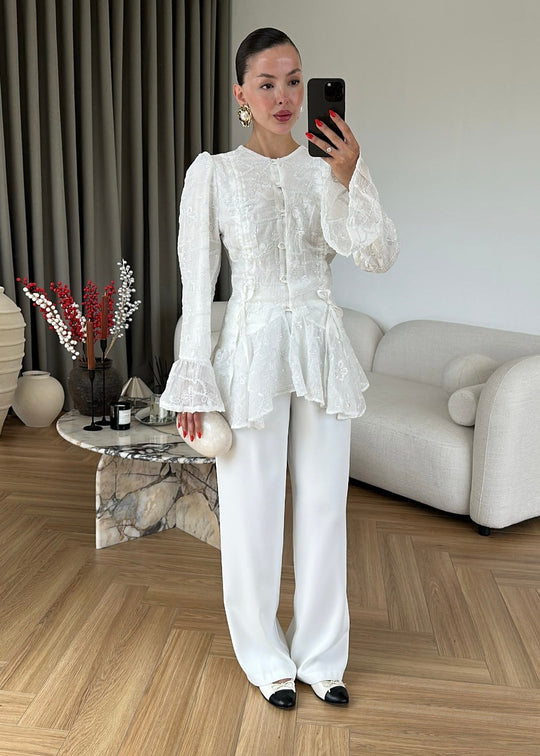 Glitter Embroidered Shirt - white