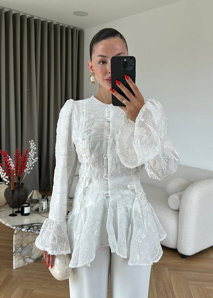 Glitter Embroidered Shirt - white