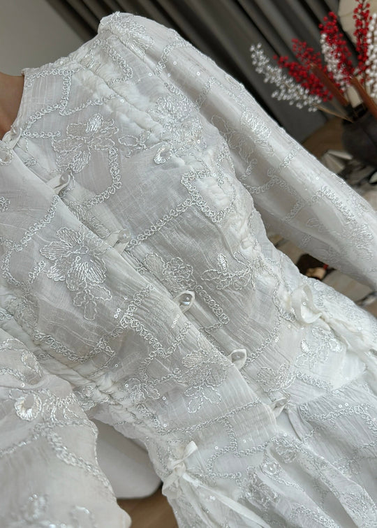 Glitter Embroidered Shirt - white