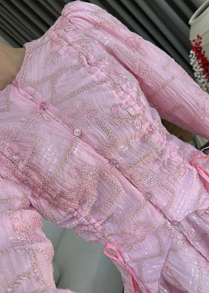 Glitter Embroidered Shirt - PINK
