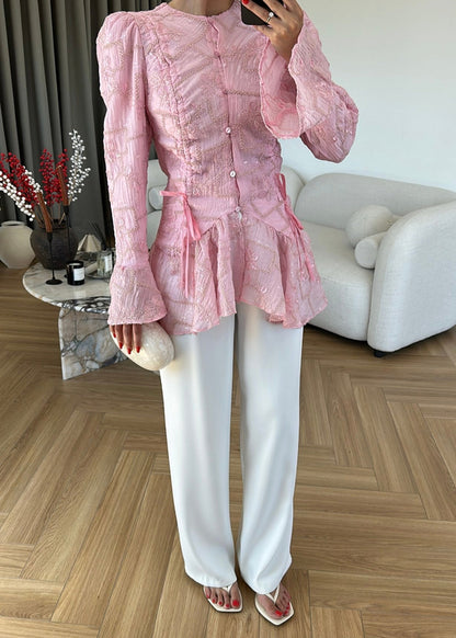 Glitter Embroidered Shirt - PINK