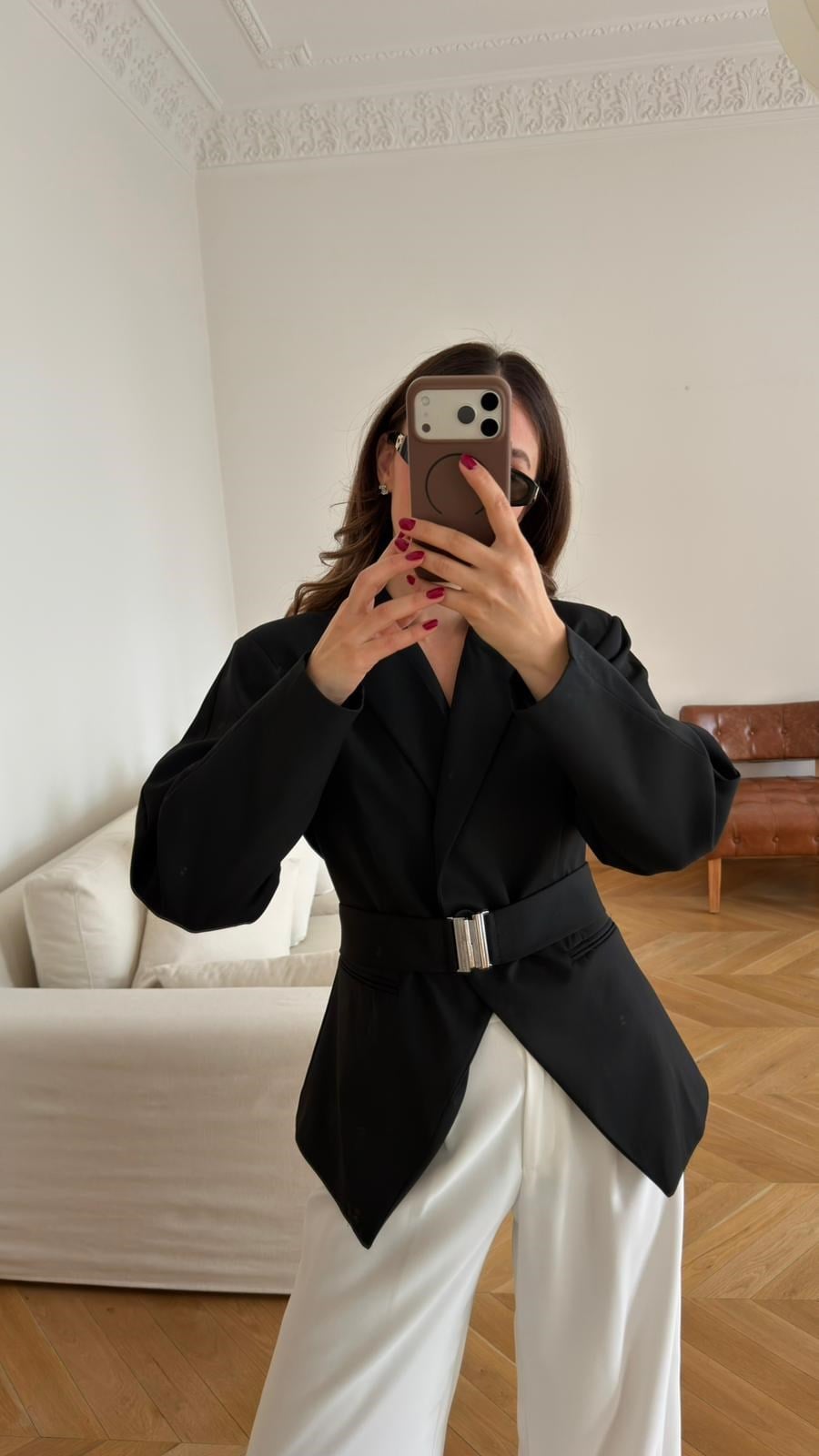 Black Double-Breasted blazer with Belt Detail