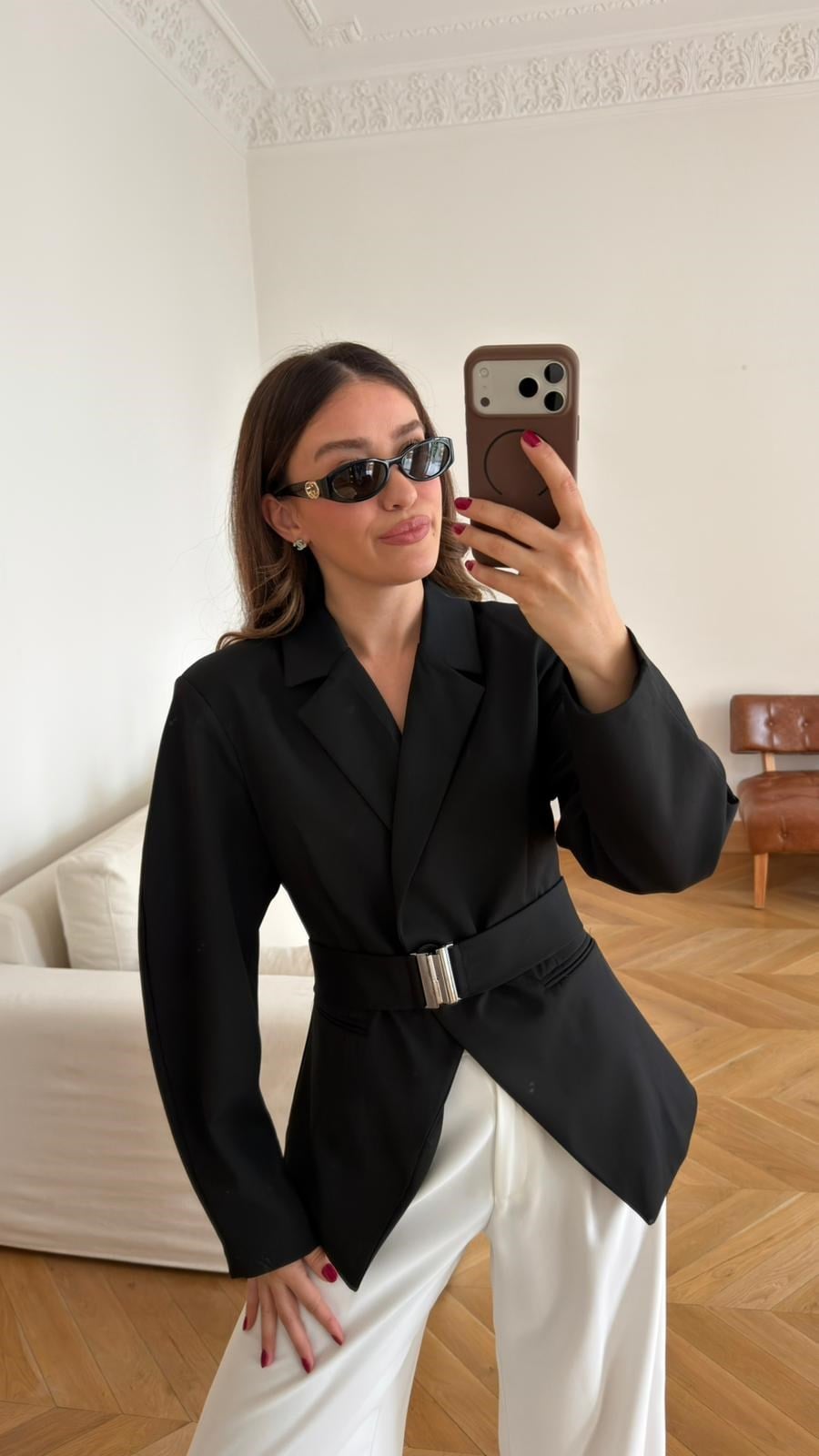 Black Double-Breasted blazer with Belt Detail