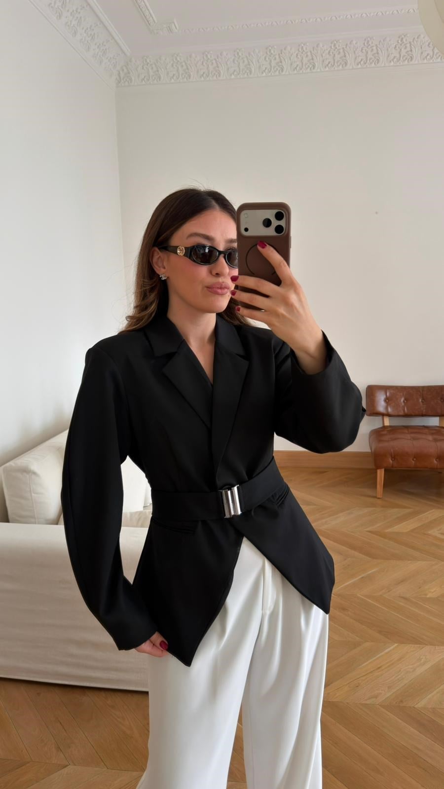 Black Double-Breasted blazer with Belt Detail