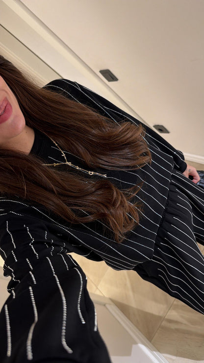 Black Stone oysho fabric Embellished Sweatshirt and Pants Set