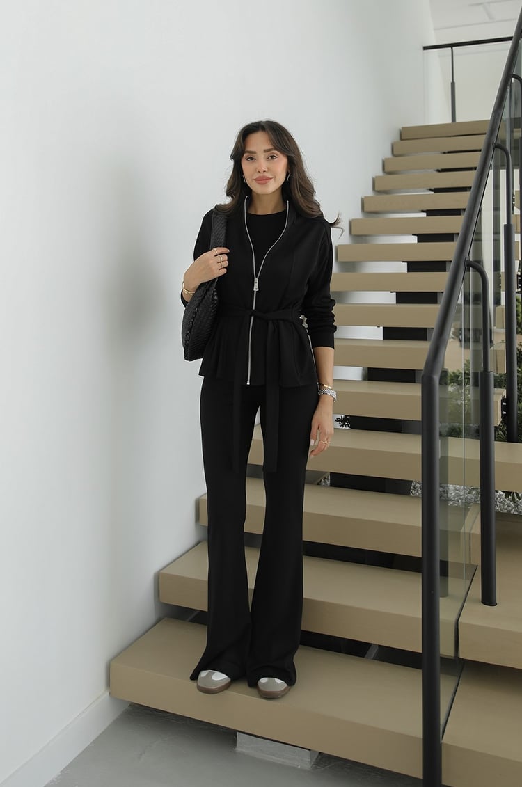 Toledo Tie-Up Jacket with Trouser Set - black