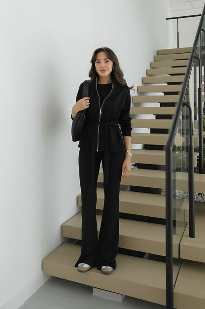 Toledo Tie-Up Jacket with Trouser Set - black