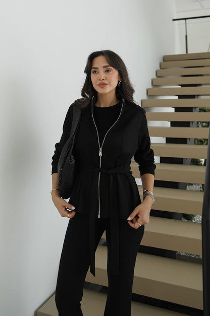 Toledo Tie-Up Jacket with Trouser Set - black