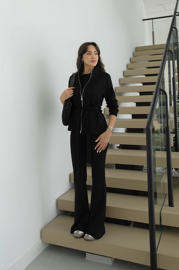 Toledo Tie-Up Jacket with Trouser Set - black