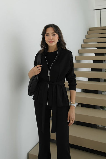 Toledo Tie-Up Jacket with Trouser Set - black