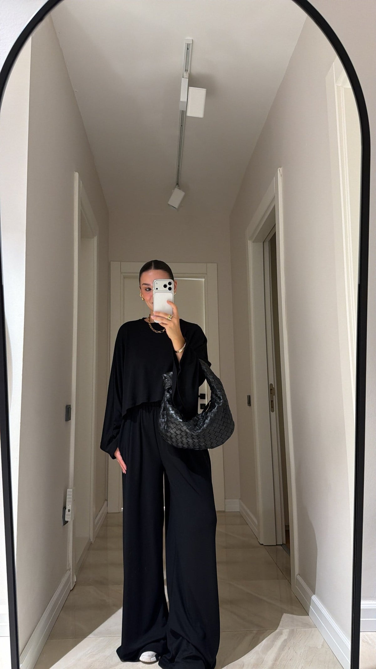 Cropped blouse Batwing Sleeve Detail Trousers Set - black