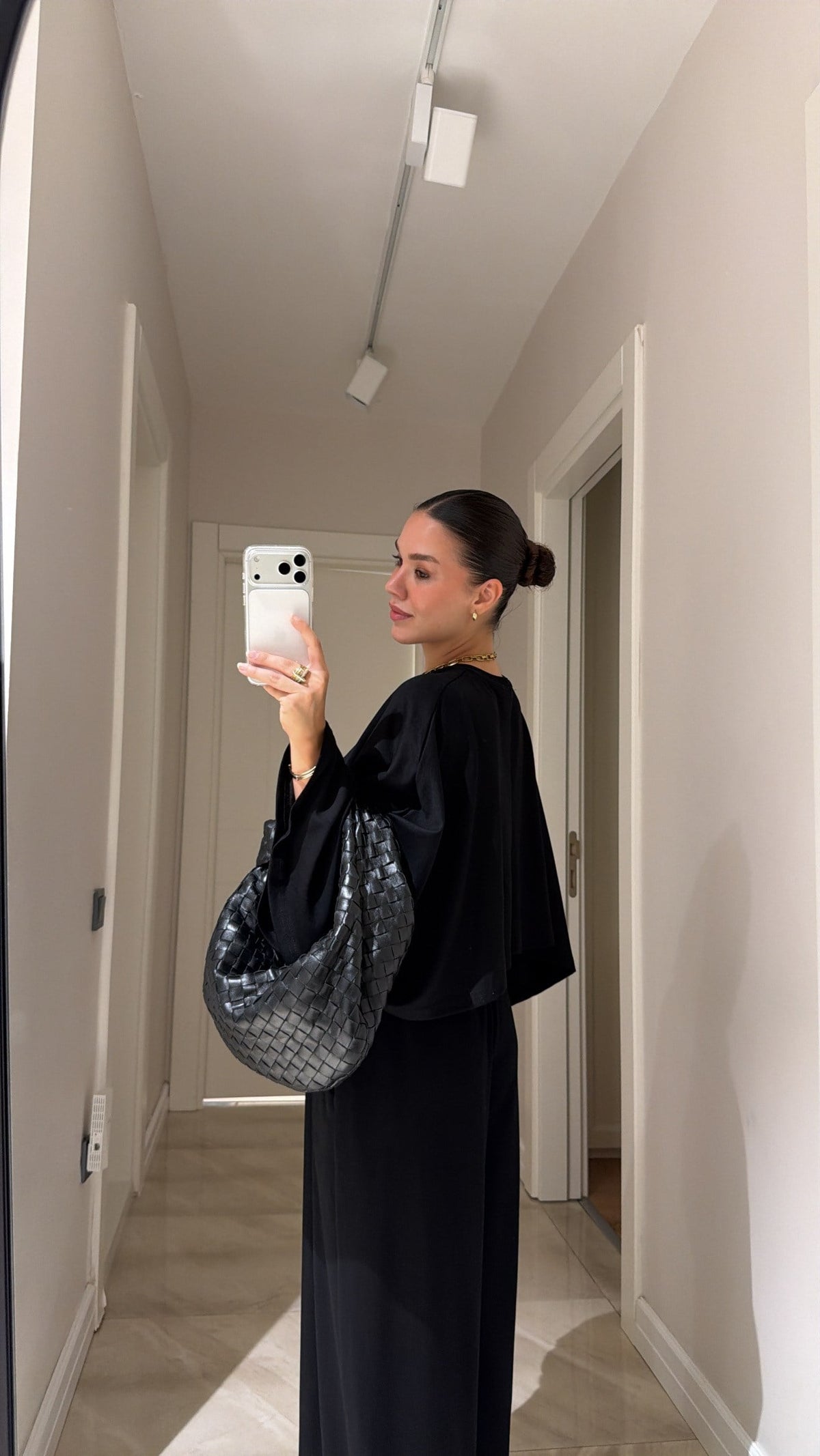 Cropped blouse Batwing Sleeve Detail Trousers Set - black