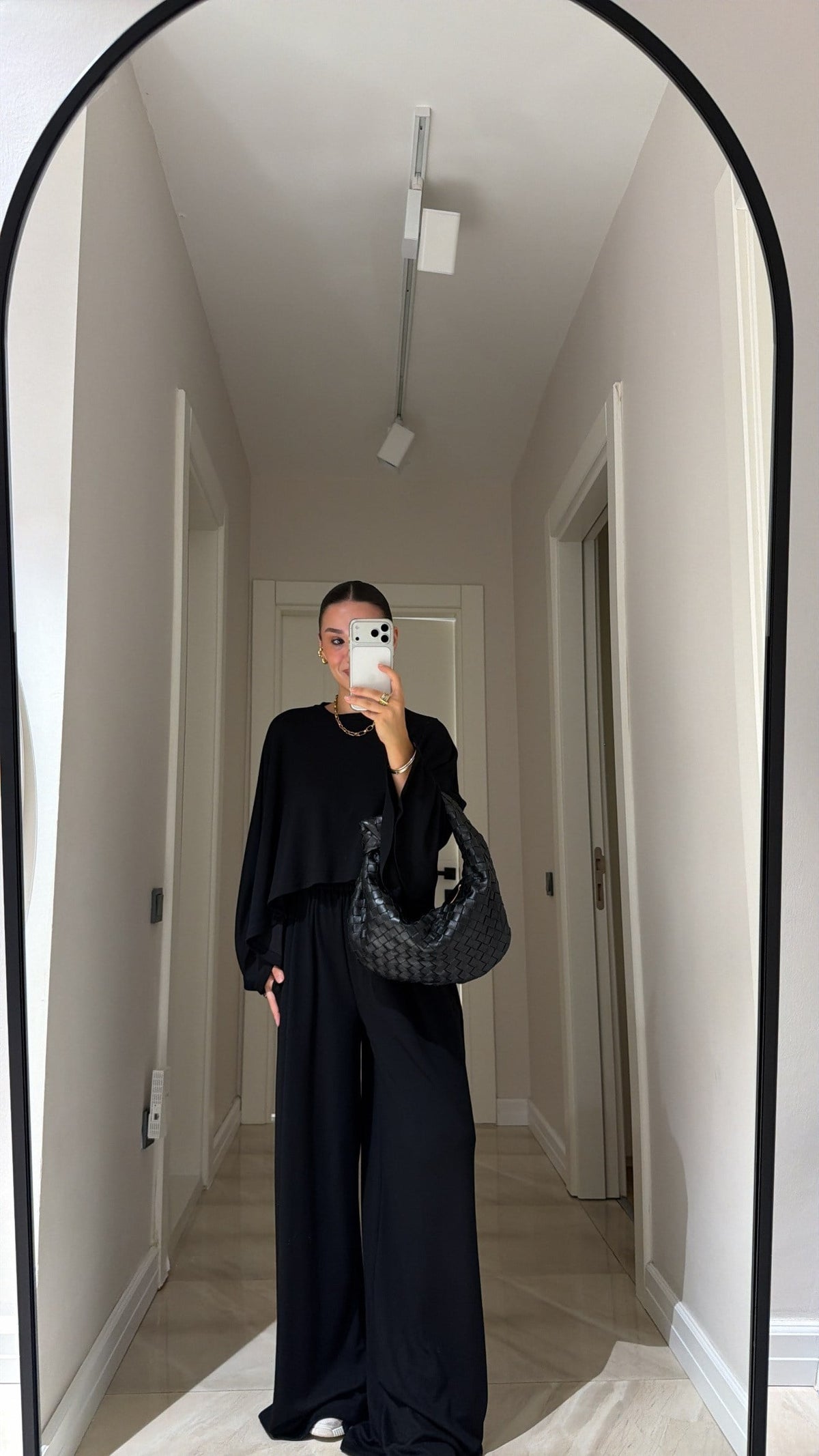 Cropped blouse Batwing Sleeve Detail Trousers Set - black