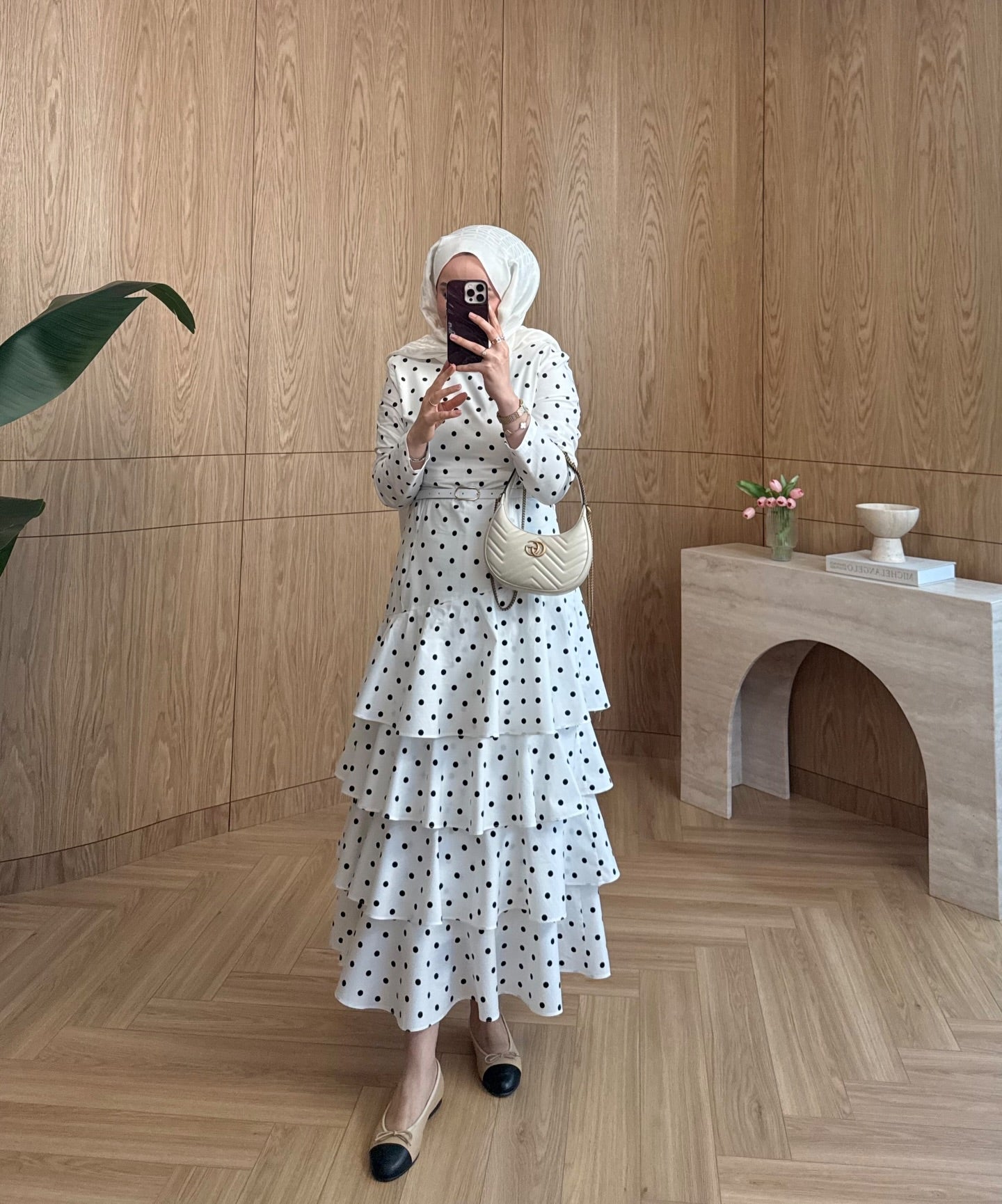 Polka Dot belted layered dress