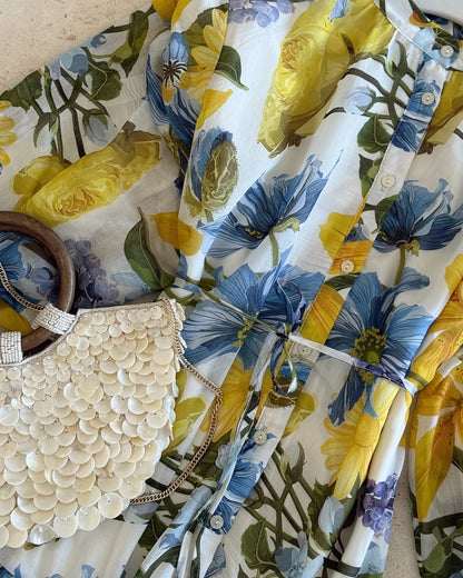 Printed belted voile dress