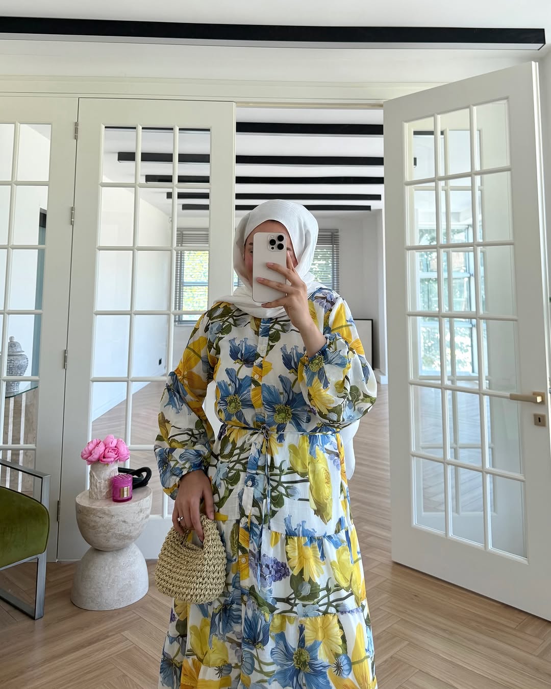 Printed belted voile dress