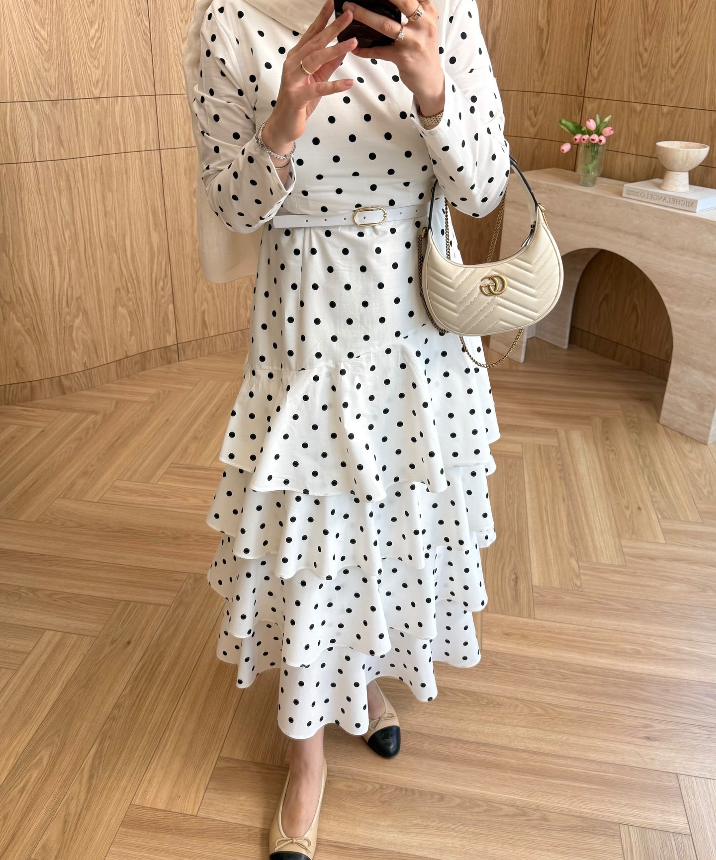 Polka Dot belted layered dress