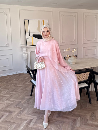 Layered blouse with maxi skirt, fully lined set - pink