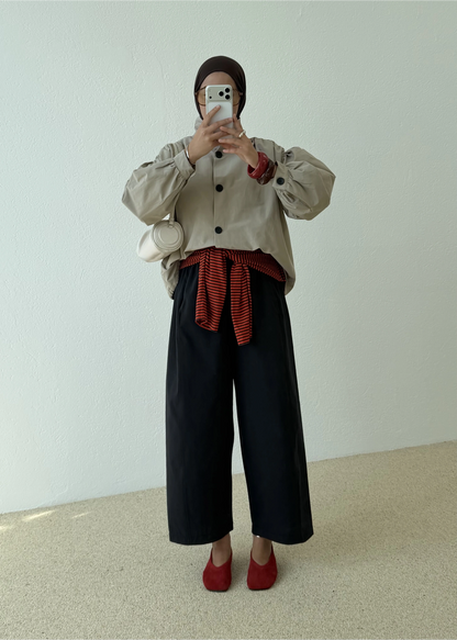 Gathered Stand-Up Collar Bomber Jacket - beige