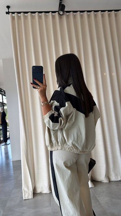 Contrast parachute fabric tracksuit - beige