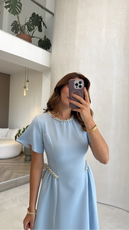 Dia Stone Detail Midi Dress - Blue