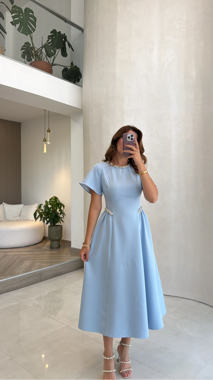 Dia Stone Detail Midi Dress - Blue