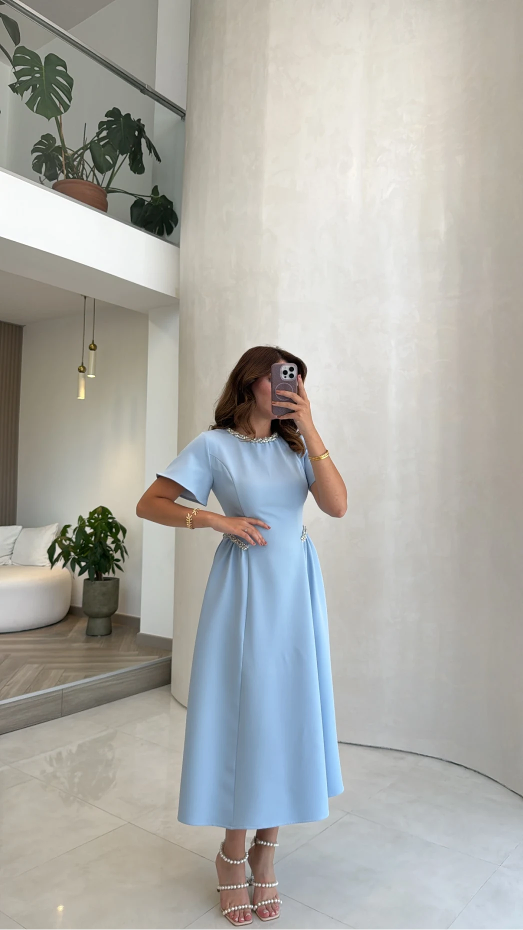 Dia Stone Detail Midi Dress - Blue