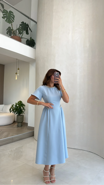 Dia Stone Detail Midi Dress - Blue