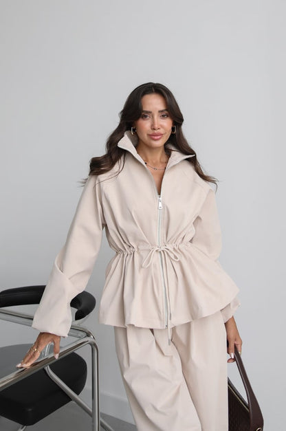 Waist drawstring jacket co-ord set - beige