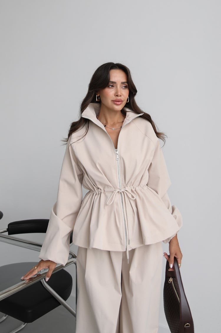 Waist drawstring jacket co-ord set - beige