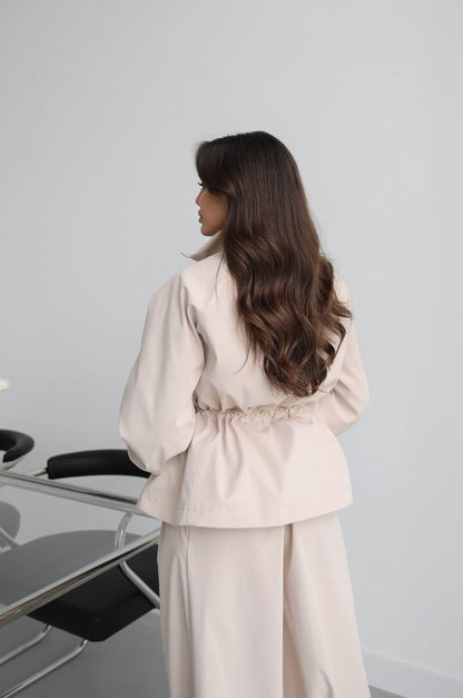 Waist drawstring jacket co-ord set - beige