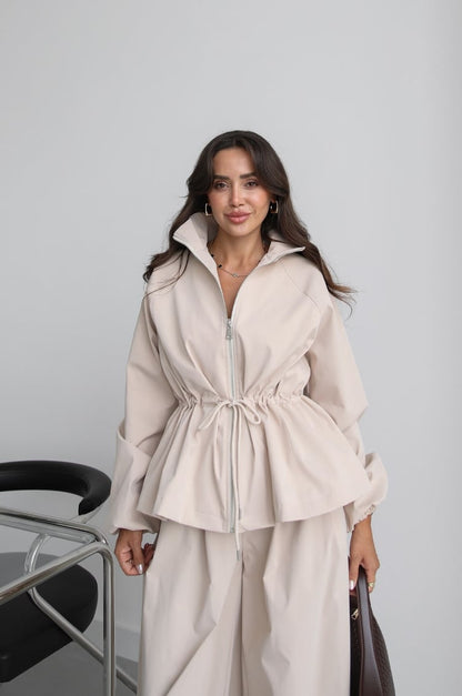 Waist drawstring jacket co-ord set - beige