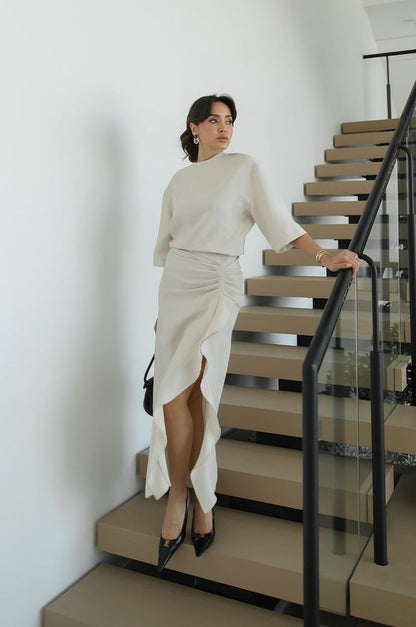Zr model morley dress with side ruffle details