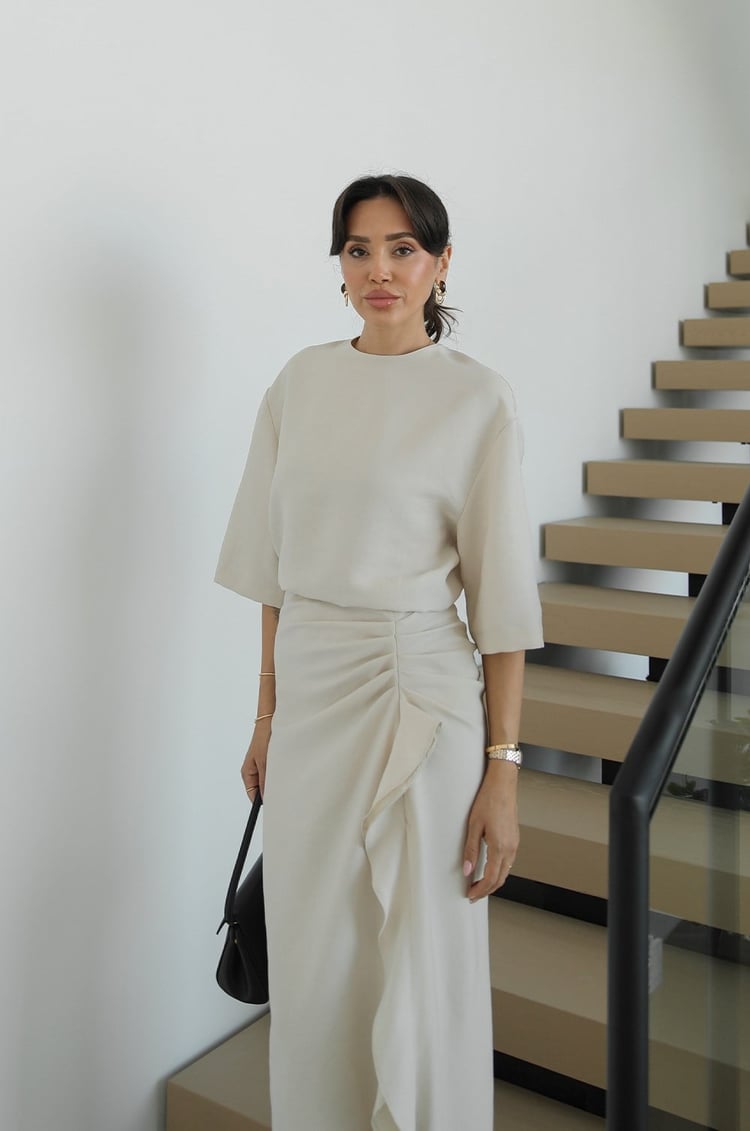Zr model morley dress with side ruffle details