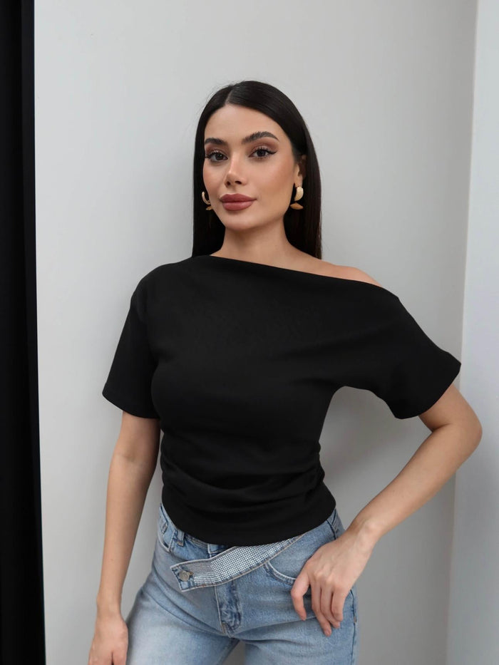 One-Shoulder Blouse with Side Gathering