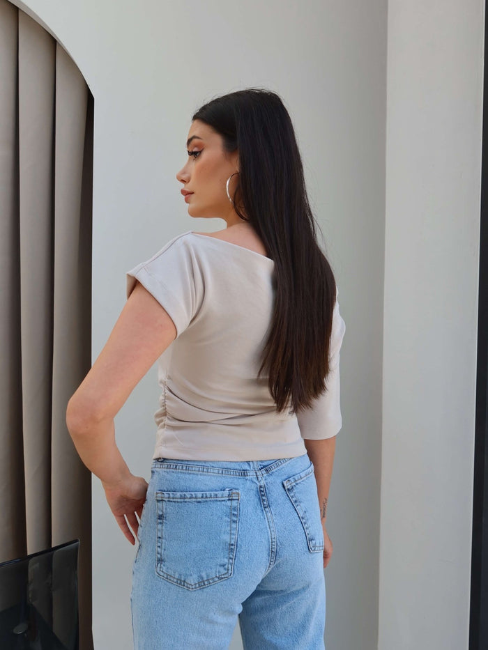 One-Shoulder Blouse with Side Gathering