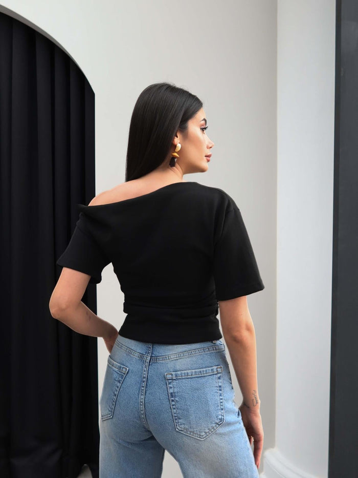 One-Shoulder Blouse with Side Gathering
