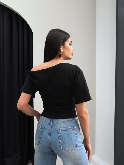 One-Shoulder Blouse with Side Gathering
