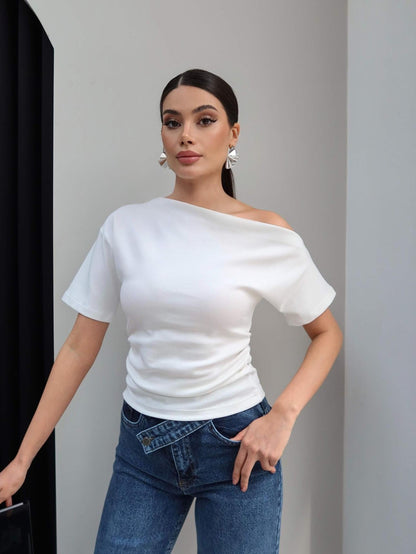 One-Shoulder Blouse with Side Gathering